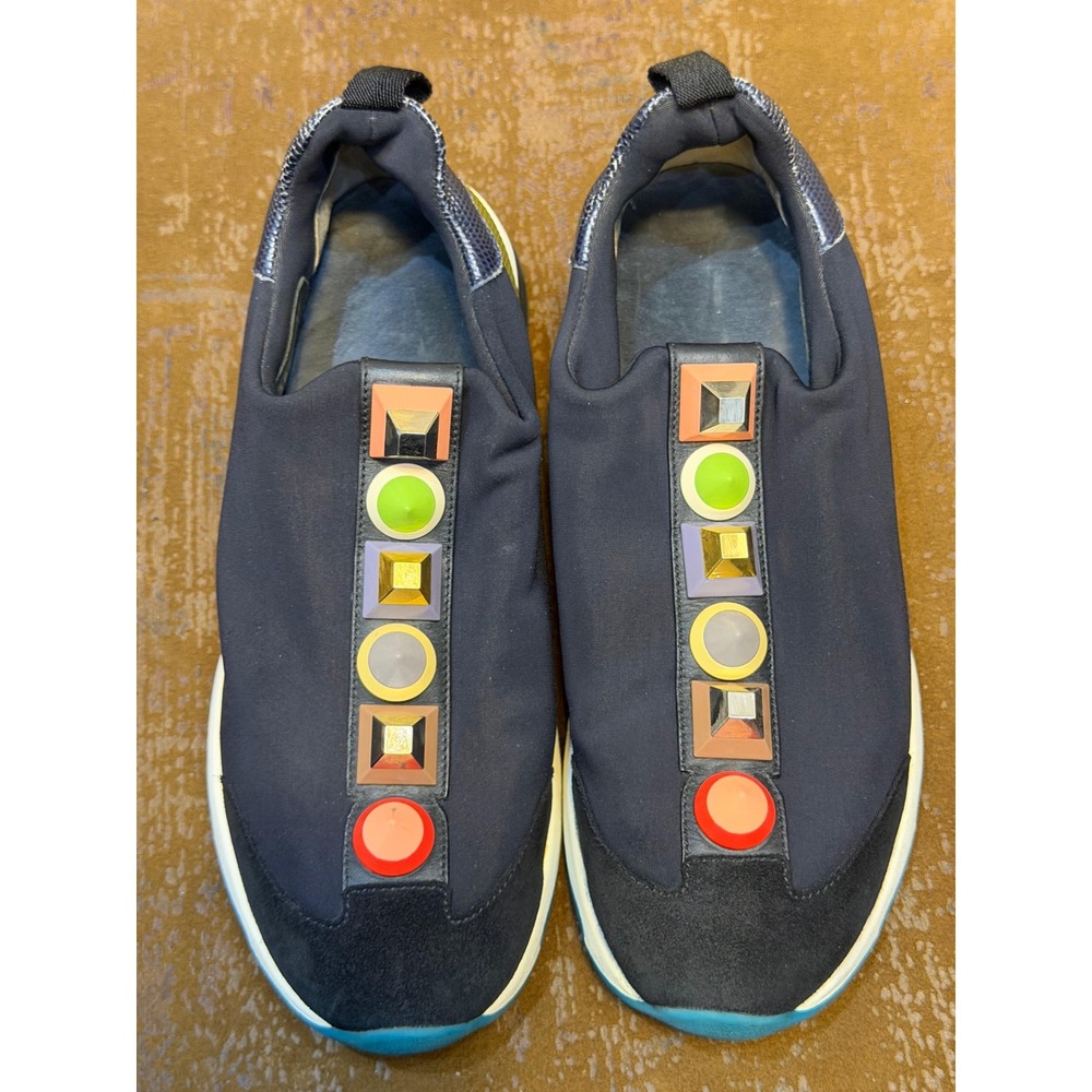 Fendi Karlito Studded Neoprene Sneakers Black Teal Multi 8E 6386 Womens 37